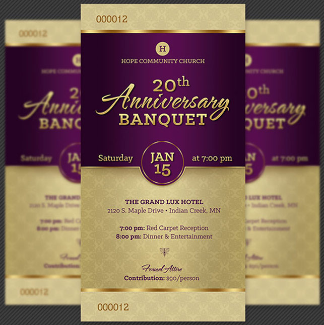 Church Anniversary Banquet Ticket Template