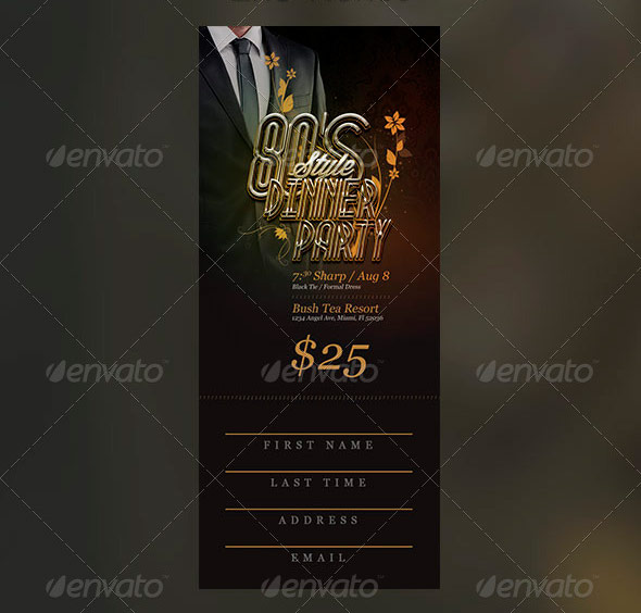 80's Dinner Party Flyer and Ticket Template