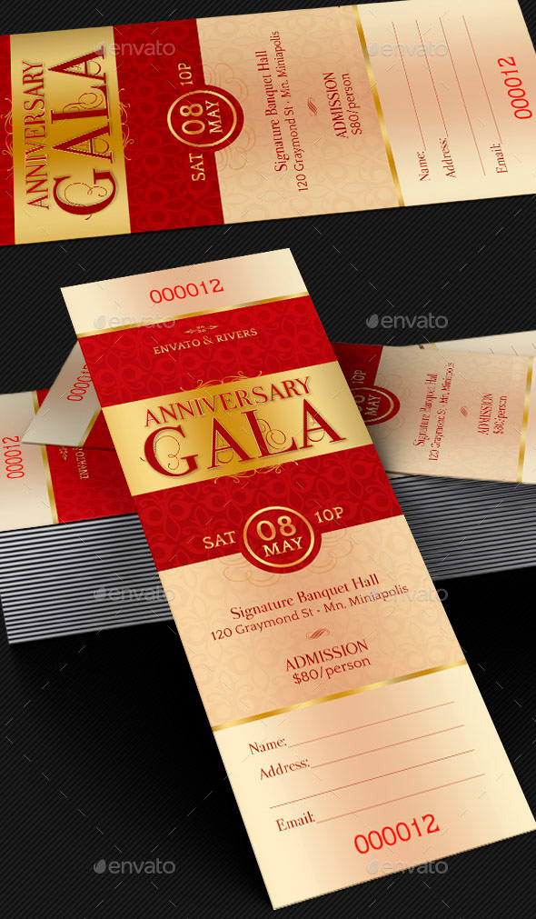 Elegant Anniversary Gala Ticket Template