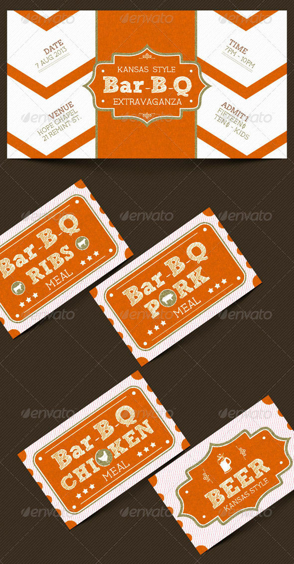 Vintage Bar-B-Que Ticket Template Set