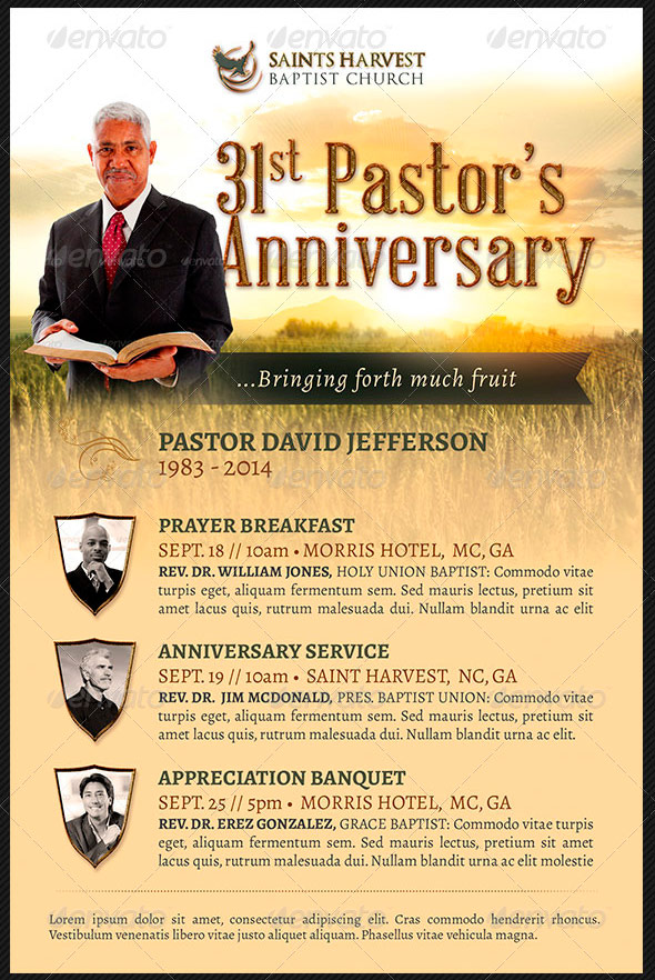 Pastor Anniversary Church Flyer Template: Harvest