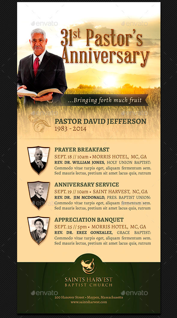 Pastor Anniversary Rack Card Template-Harvest