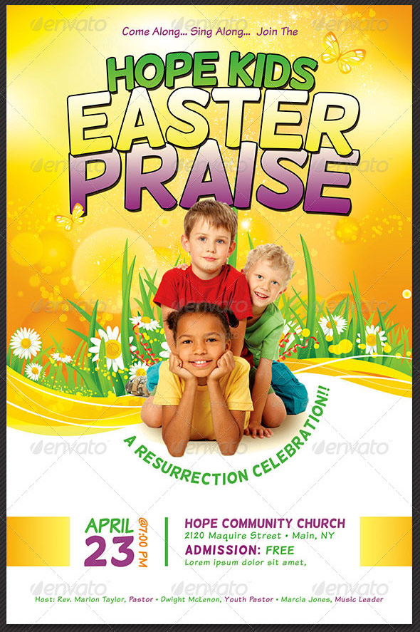 Kids Easter Praise Church Flyer Template