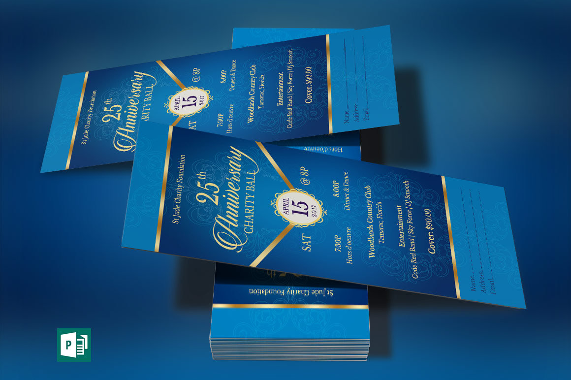 Blue Anniversary Banquet Ticket Publisher Template