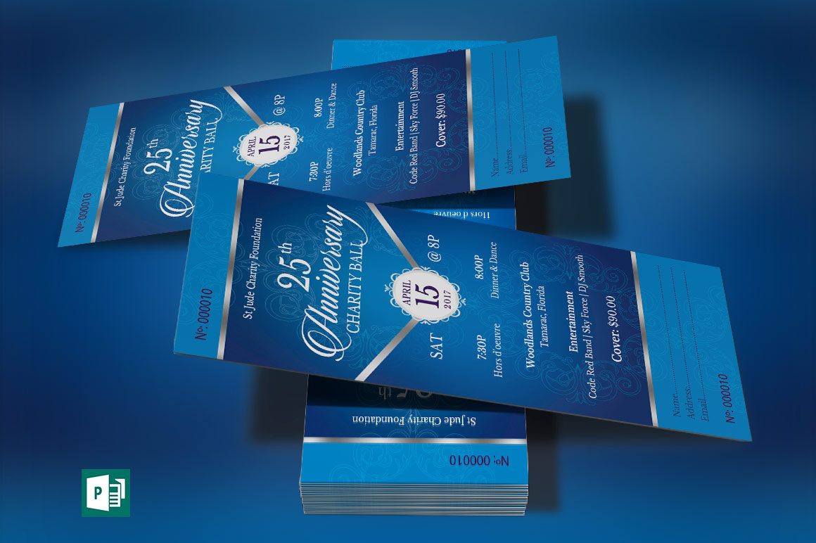 Blue Silver Anniversary Banquet Ticket Publisher Template