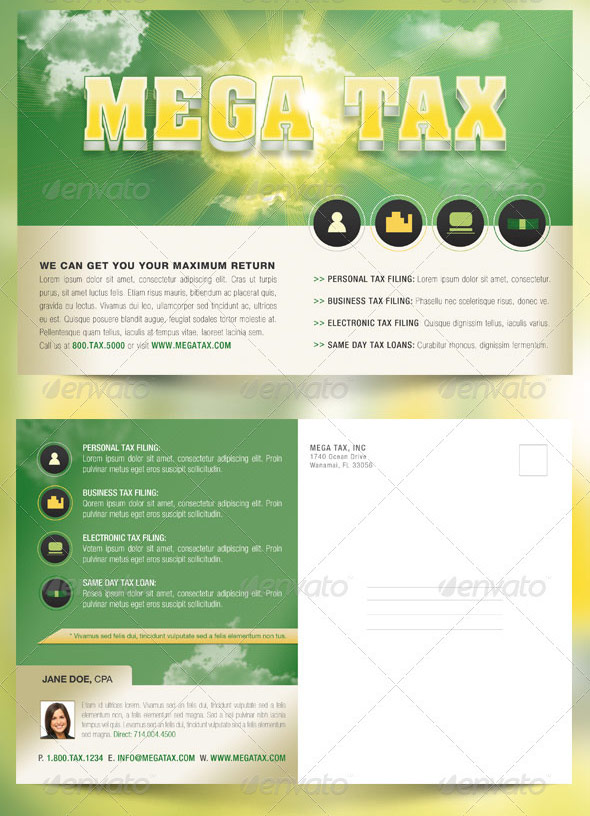 Mega Tax Flyer and Postcard Photoshop Template