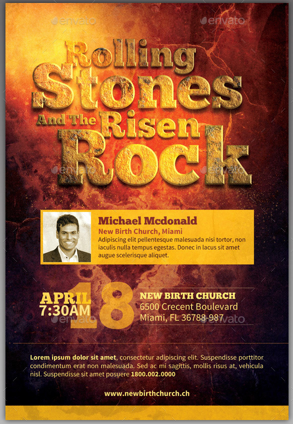 Rolling Stones Risen Rock Church Flyer Template