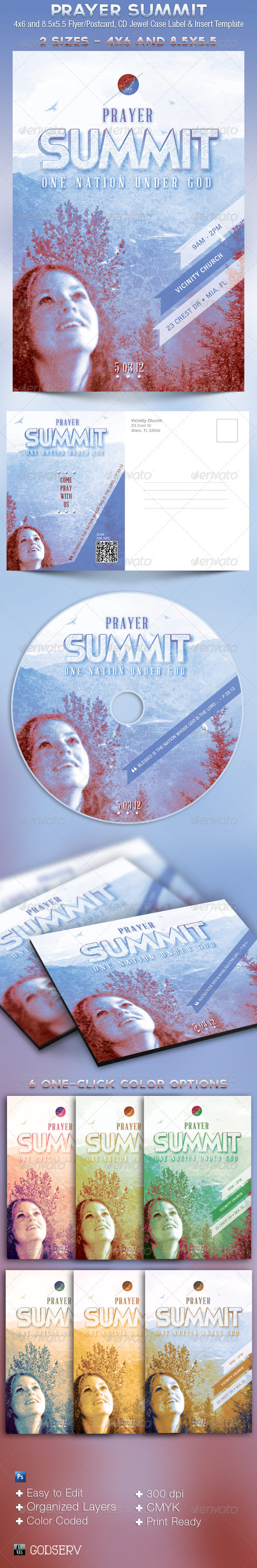 Prayer Summit Flyer, Postcard and CD Template