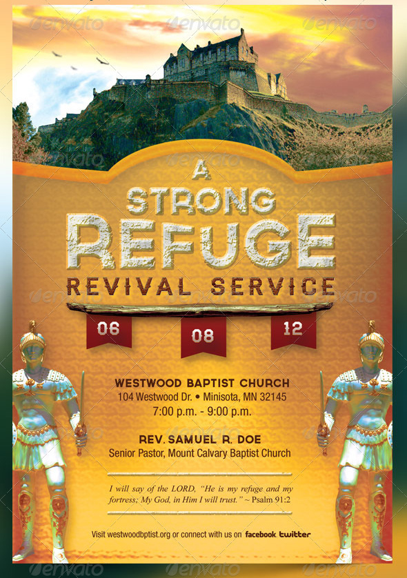 A Strong Refuge Revival Service Flyer and CD Photoshop Template