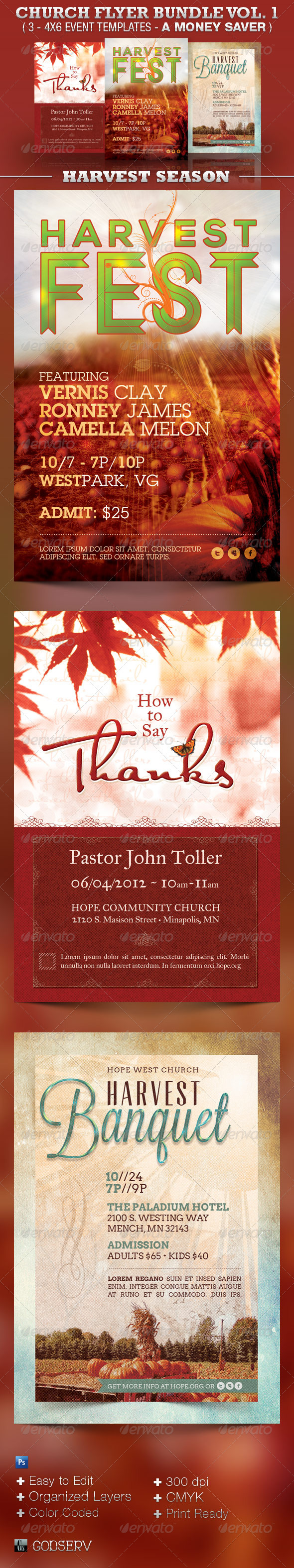 Church Flyer Template Bundle Vol 1 - Harvest