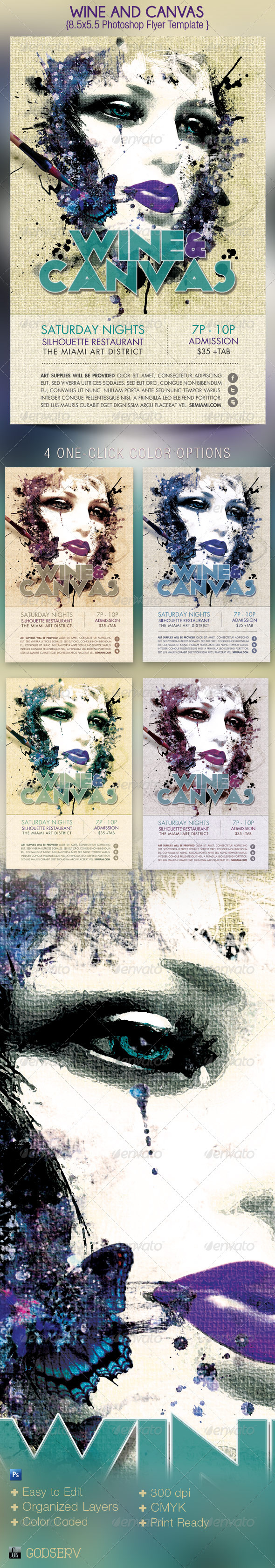 Wine and Canvas Art Event Flyer Template