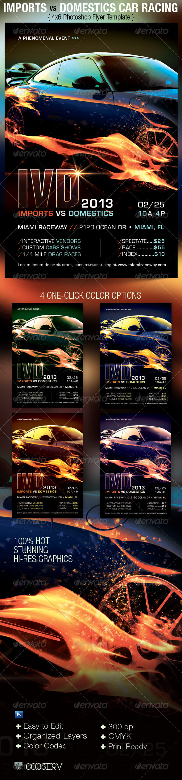 Import vs Domestics Car Racing Flyer Template