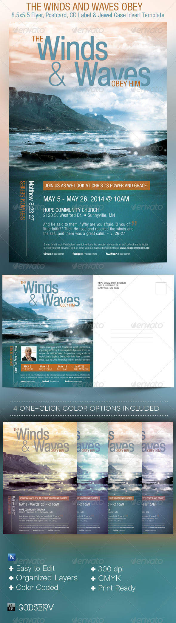 Winds and Waves Obey Him Church Flyer Template