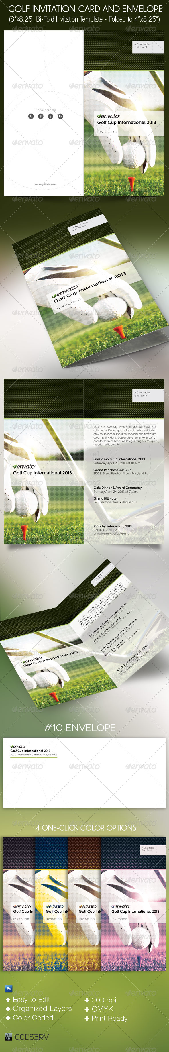 Golf Invitation Card and Envelope Template