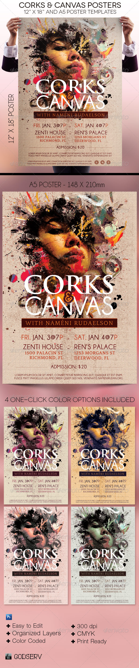 Corks and Canvas Event Poster Templates