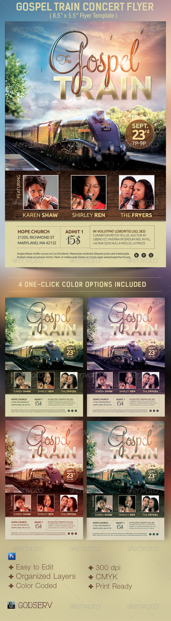 Gospel Train Church Concert Flyer Template