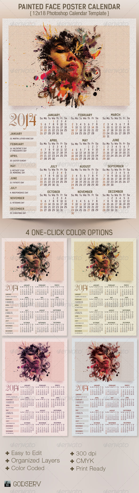 Painted Face Poster Calendar Template