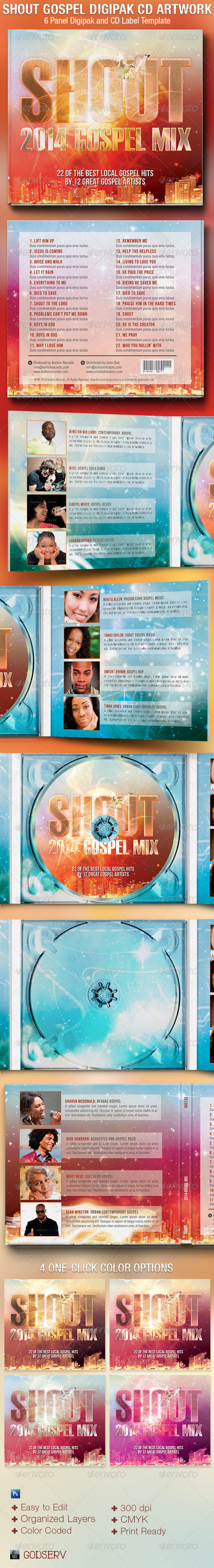 Shout Gospel 6 Panel Digipak CD Artwork Template