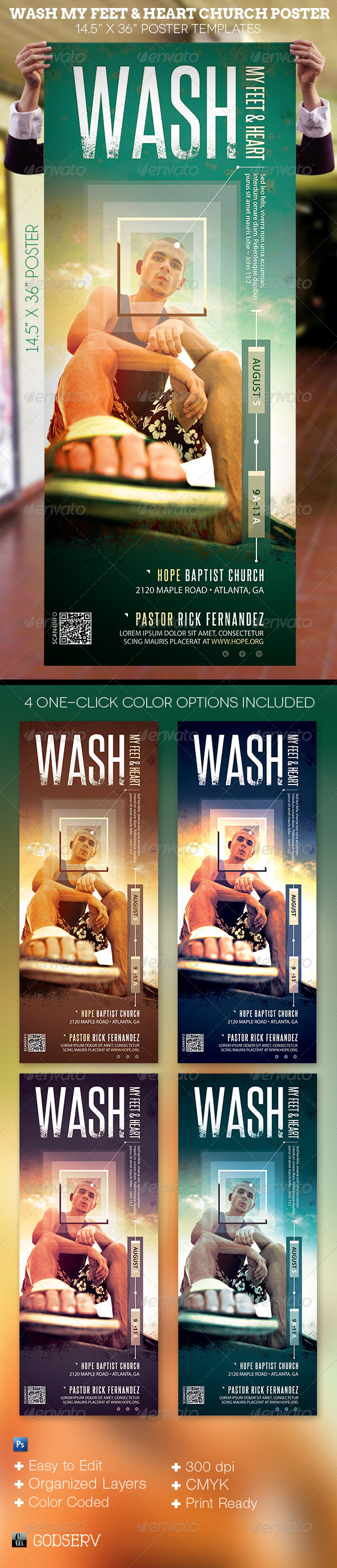 Wash My Feet and Heart Church Poster Template