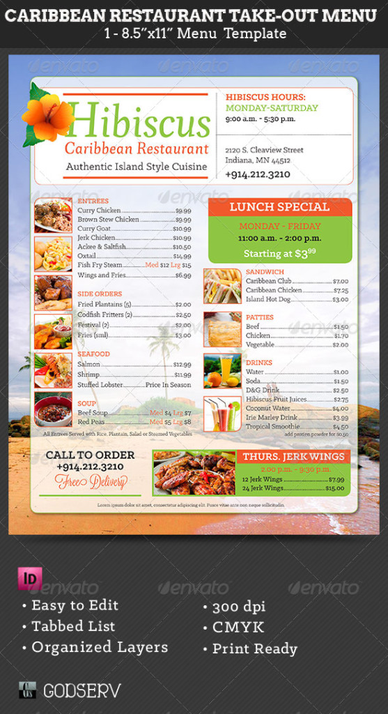 Caribbean Restaurant Take-Out Menu Template