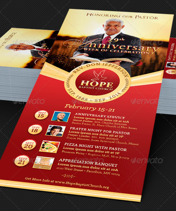 Pastor Anniversary Events Rack Card Template