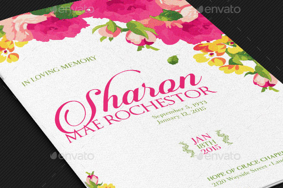 Floral Funeral Program Template