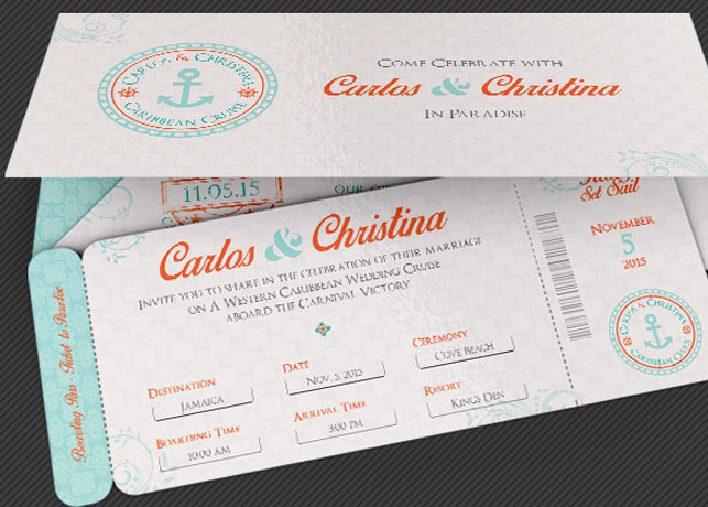 Wedding Cruise Boarding Pass Invitation Template