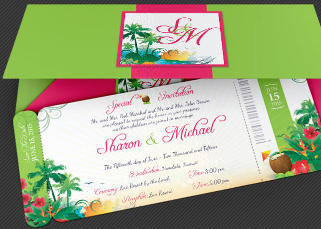 Wedding Hawaiian Boarding Pass Invitation Template