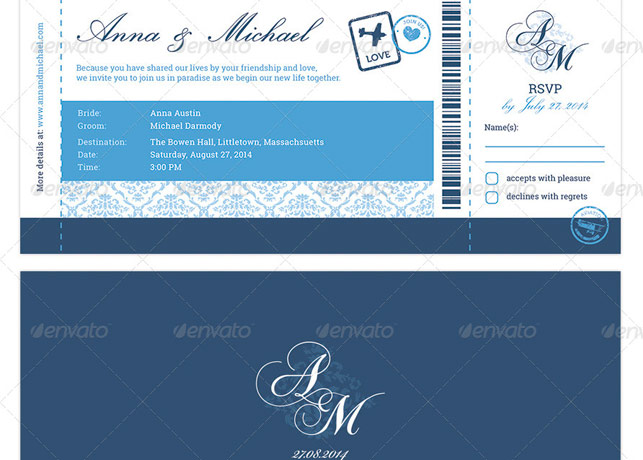 Elegant Boarding Pass Wedding Invitation RSVP