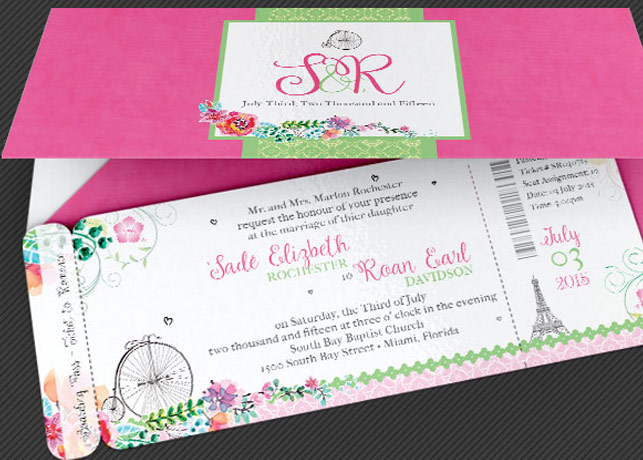 French Wedding Boarding Pass Invitation Template