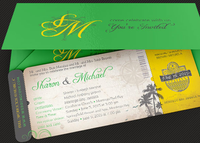 Island Wedding Boarding Pass Invitation Template