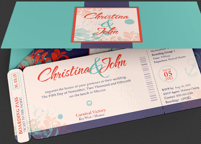 Wedding Pacific Boarding Pass Invitation Template