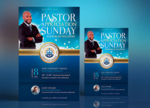 Blue Pastor Appreciation Flyer Poster Template