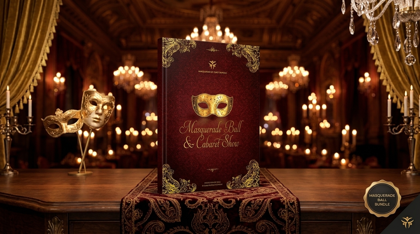 Masquerade Ball Program Cover Photoshop Template Vintage Gala Booklet 8.5x11