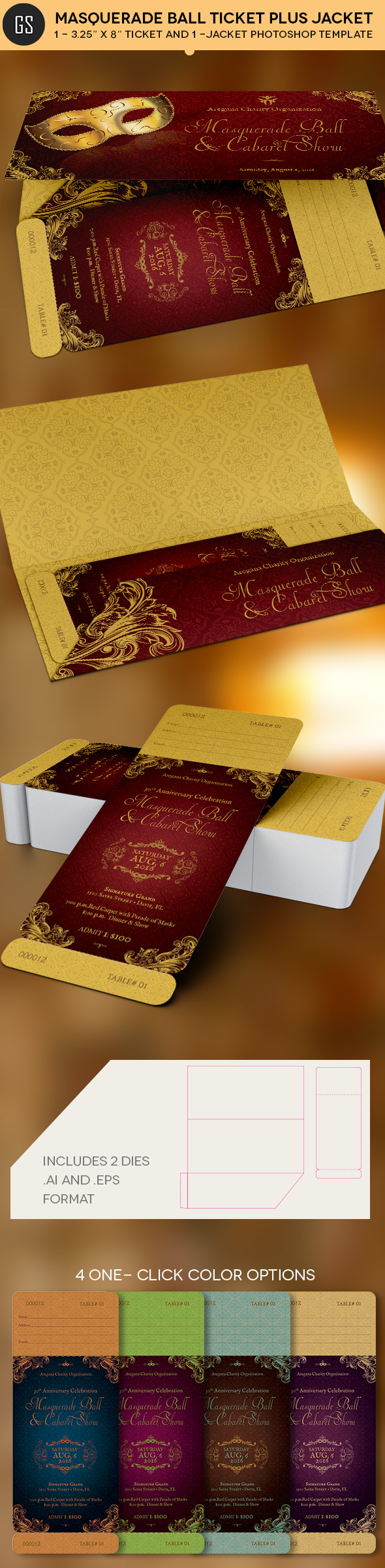 Masquerade Ball Ticket Plus Jacket Template 