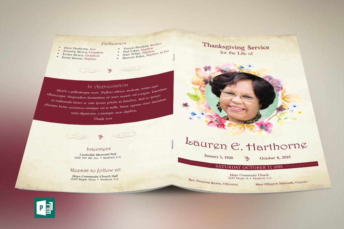 Watercolor Funeral Program Publisher Template