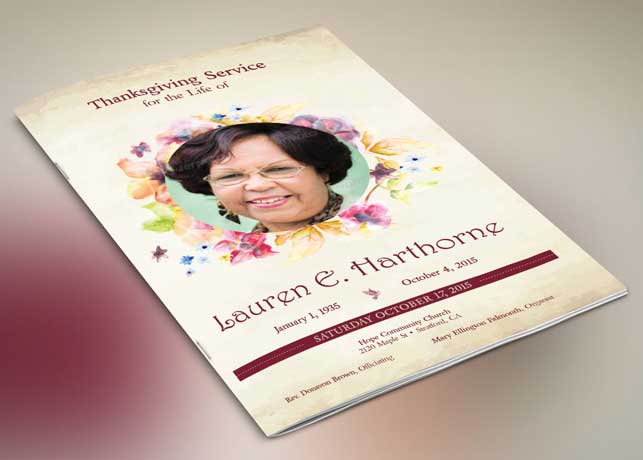 Watercolor Funeral Program Publisher Template