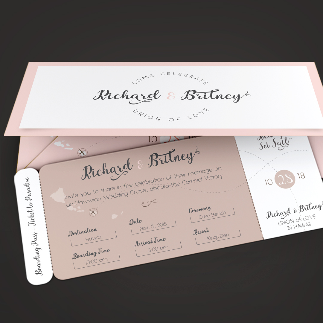 Pinky Wedding Boarding Pass Invitation Template