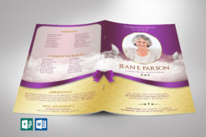 Purple Ribbon Funeral Program Word Publisher Template