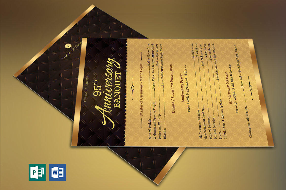 Golden Church Anniversary Program One Sheet Word Publisher Template ( with 5 Pattern Background Files )