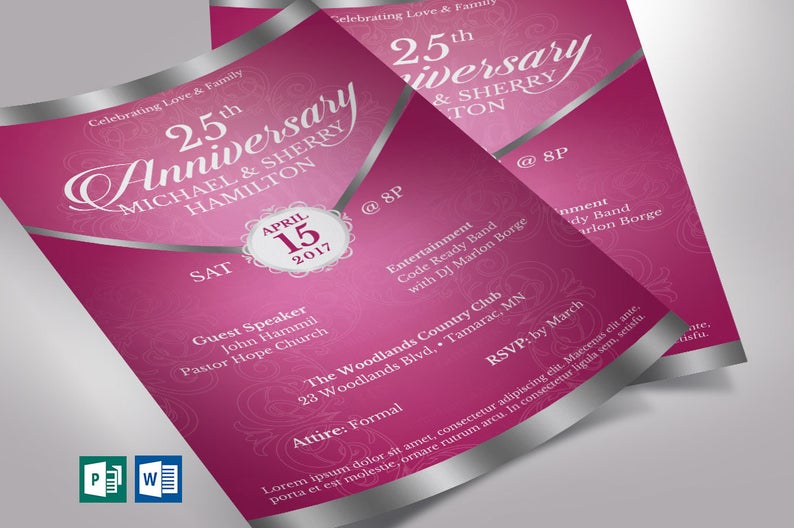 Pink Silver Anniversary Gala Flyer Publisher Word Template