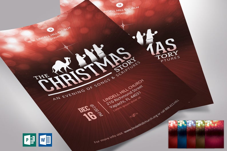 Red Christmas Story Flyer Word Publisher Template Church flyers