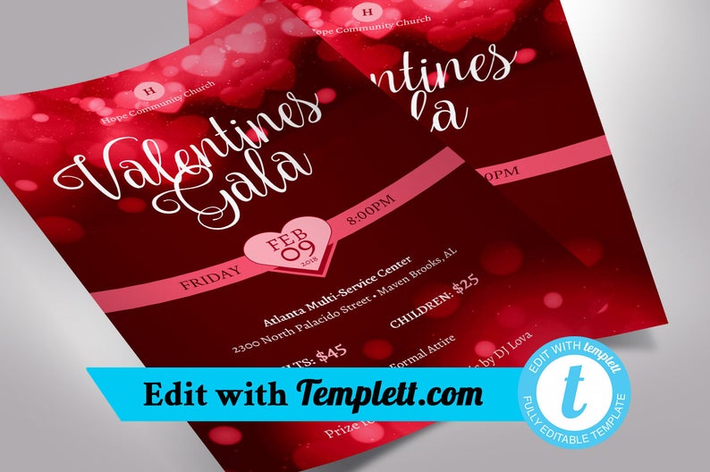 Valentines Gala Flyer Templett Church flyers
