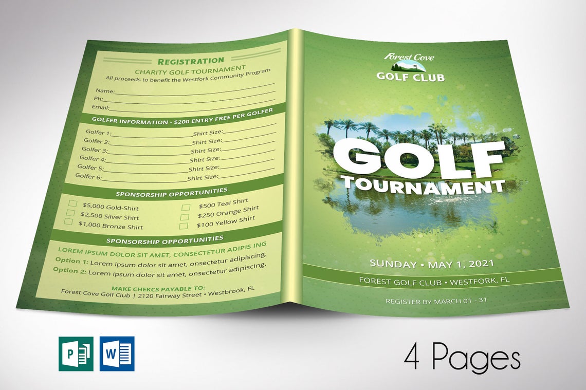 Golf Tournament Bi-fold Brochure Word Publisher Template