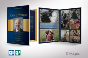 Blue Gold Dignity Funeral Program Word Publisher Large Template