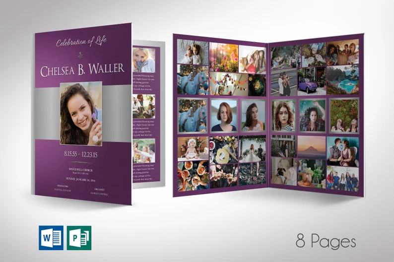 Lavender Regal Tabloid Funeral Program Word Publisher Template