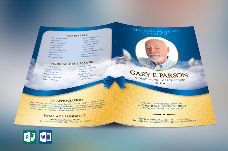 Blue and Gold Funeral Program