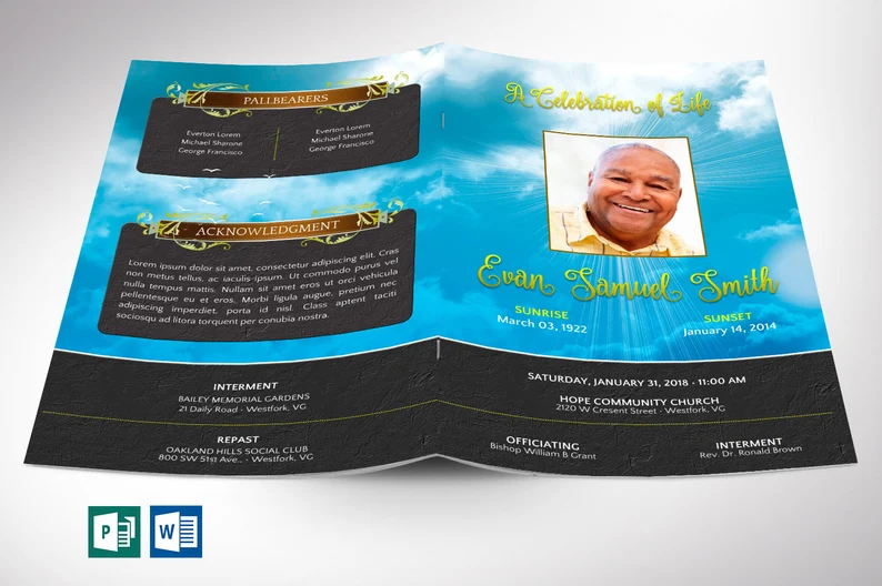 Blue and Gold Funeral Program