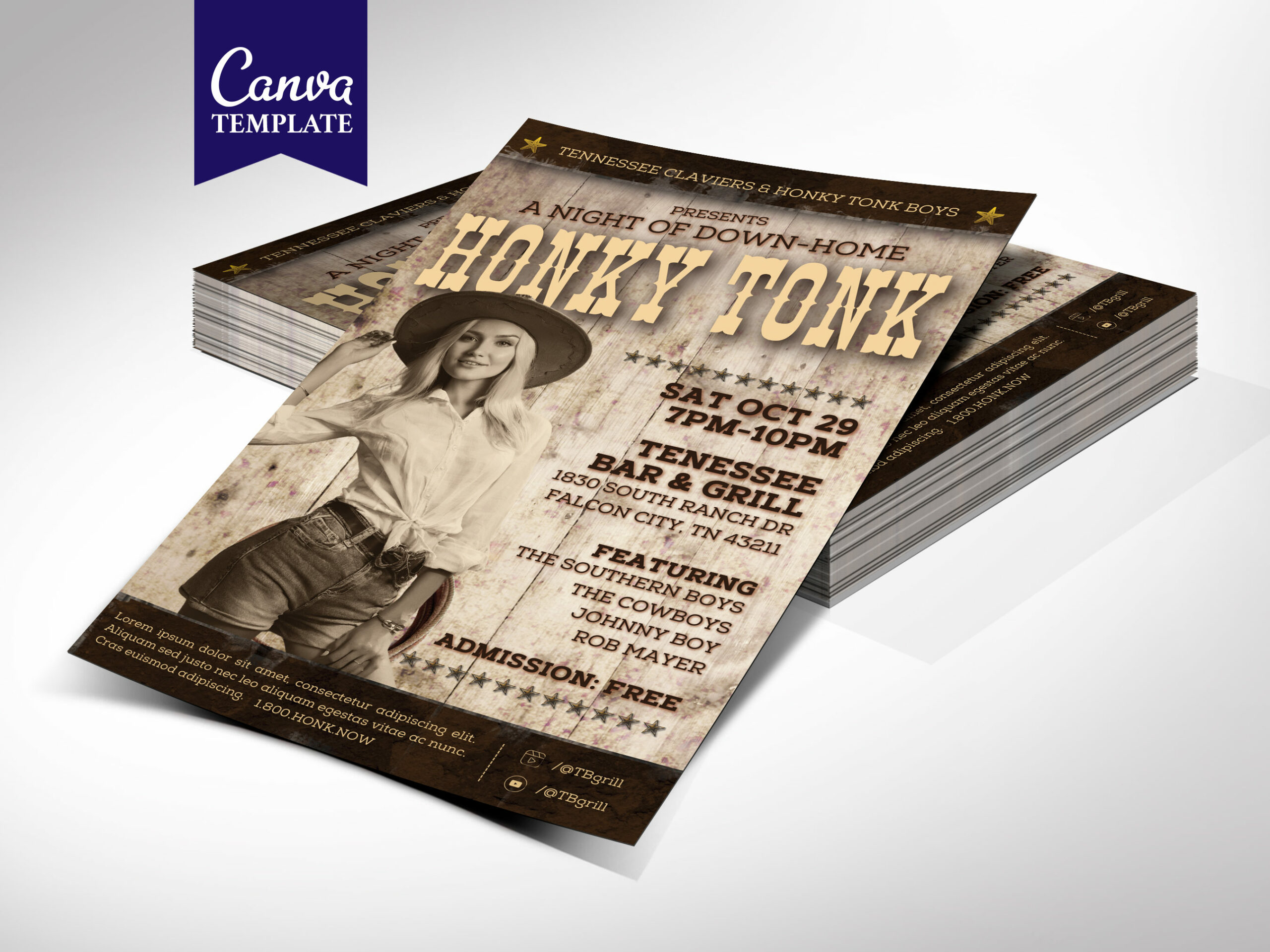 Honky Tonk Country Flyer Template for Canva post thumbnail image