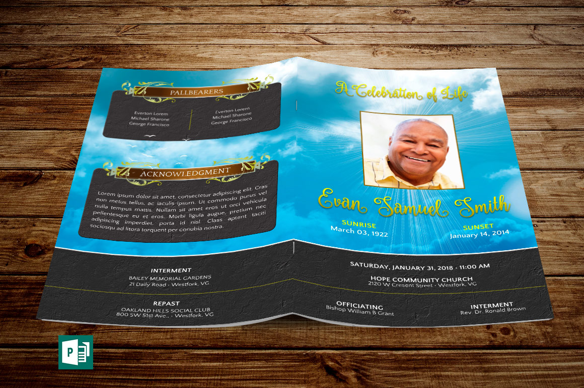 Vintage sky funeral program template